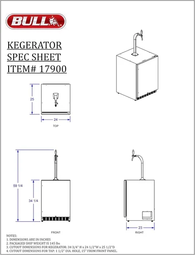 Miniatura 4 de Bull Outdoor Products Kegerator con clasificación para exteriores - Refrigerador de cerveza de un solo grifo de acero inoxidable 304 con control