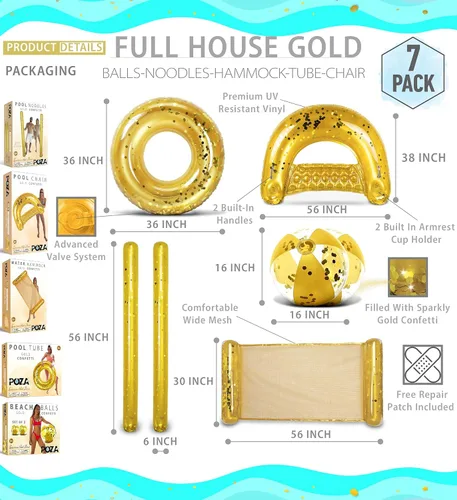 Miniatura 2 de POZA Paquete inflable para casa completa – Tubo flotante de 36 pulgadas con confeti brillante de alta calidad, bolas de playa de 16 pulgadas, fideos