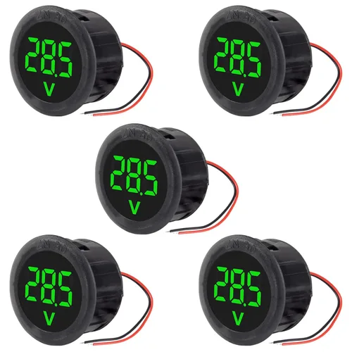 Miniatura 9 de 5 piezas DC 4-100V medidor de voltaje digital LED para auto, voltímetro de 2 cables redondo, medidor de voltaje y corriente digital DC, detector