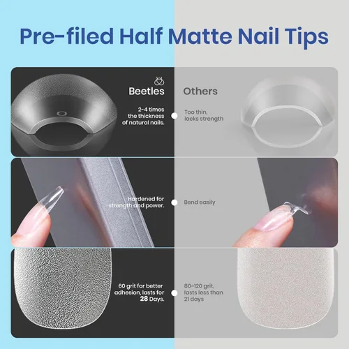 Miniatura 3 de Kit de extensión de uñas de gel Beetles, set de extensión de uñas fácil con puntas de uñas Etch X 504 piezas, puntas medias medio mate