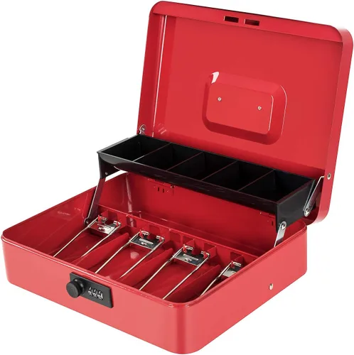 Miniatura 7 de Caja de dinero con bandeja de dinero y cerradura de combinación, caja de dinero de metal para dinero en efectivo, caja de seguridad con niveles