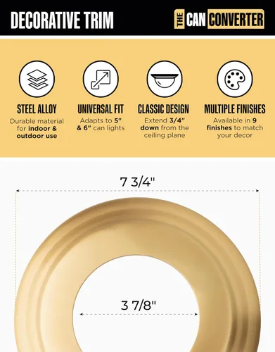 Miniatura 3 de The Can Converter Medallón de Techo para Luz de Lata Empotrada – Mejora del Hogar Anillo Decorativo de Acero Biselado Goof Ring y Placa de Cubierta