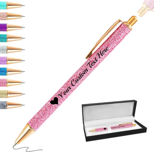 Miniatura 17 de Bolígrafos con purpurina personalizados con nombre, bolígrafos bonitos y bonitos personalizados, bolígrafos retráctiles de tinta negra, suministros