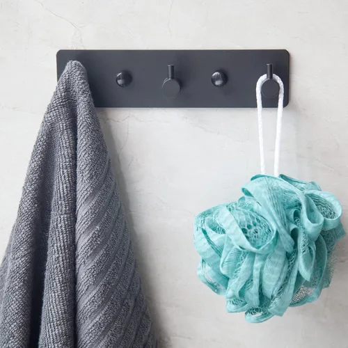 Miniatura 6 de Ganchos adhesivos negros para toallas para baño, montaje en pared, sin taladro, para ducha, resistente, gancho de pared, toallero autoadhesivo