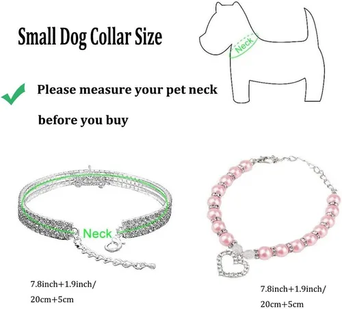Miniatura 3 de Juego de collar de perro de diamantes de imitación y collar de perlas para perro, correa ajustable para el cuello, collar de perlas de cristal de 4