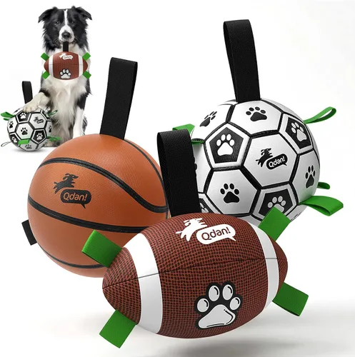 Miniatura 11 de QDAN Juguetes para perros, pelota de fútbol extragrande con correas, juguete de remolcador, juguete de agua, bolas duraderas para perros