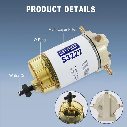 Miniatura 2 de S3227 Filtro de combustible Separador de agua de repuesto para motor fueraborda marino Mercury con púas de 3/8 pulgadas x 1/4 pulgadas NPT