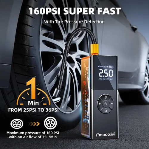 Miniatura 2 de Inflador de neumáticos, compresor de aire portátil, 160 PSI de potencia dual 6000 mAh, bomba de aire inalámbrica con indicador digital, luz LED