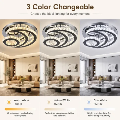 Miniatura 4 de Lámpara de techo LED moderna de 15.7 pulgadas, lámpara de araña de cristal de montaje empotrado, lámpara moderna con forma de luna redonda para sala
