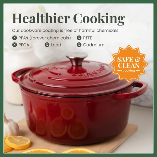 Miniatura 3 de Larder & Vine Olla holandesa de hierro fundido esmaltado con tapa, para hornear pan, compatible con todas las estufas y apta para horno hasta 500 °