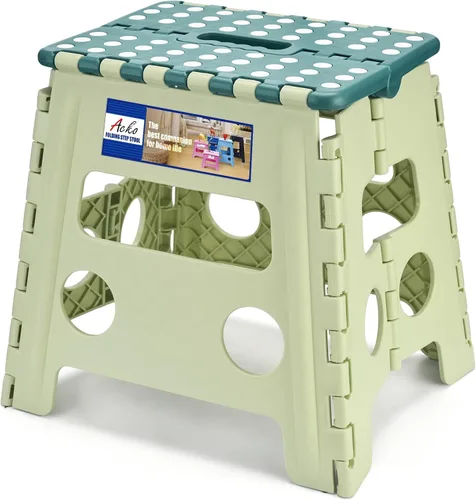 Miniatura 40 de ACKO Taburete plegable plegable de 16 pulgadas, 400 libras de capacidad, taburetes de plástico para adultos y niños, taburetes plegables para Blanco
