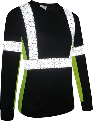 Miniatura 3 de Playera de Seguridad para Mujer, Camiseta Reflectante de Alta Visibilidad para Mujer con Patrón Reflectante Inusual, Manga Corta Transpirable Negro
