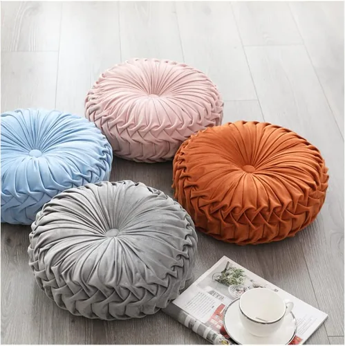 Miniatura 5 de Baiyuruodie Cojín redondo de terciopelo para sofá, cama y dormitorio, cojín decorativo (38cm, naranja)
