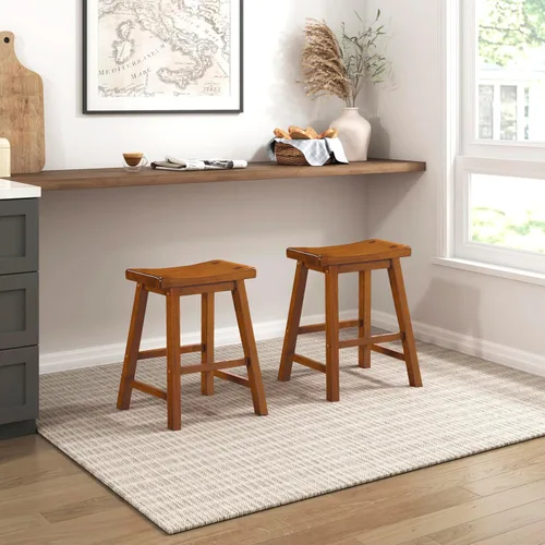 Miniatura 2 de Lexicon Saddleback - Juego de 2 taburetes de cocina de madera maciza, taburetes de cocina de altura para comedor, opciones de asiento de silla sin