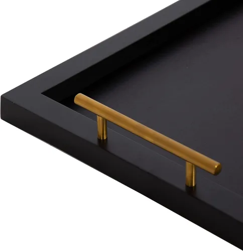 Miniatura 7 de Kate and Laurel Halsey Bandeja rectangular de madera decorativa con asas de metal pulido; 17 x 13; negro y dorado; moderna bandeja rectangular