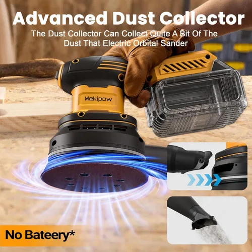 Miniatura 6 de Lijadora orbital aleatoria inalámbrica sin escobillas compatible con batería Dewalt de 20 V, lijadora orbital eléctrica de palma con colector