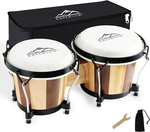 Miniatura 13 de EASTROCK Bongo - Juego de bongos de 4 y 5 pulgadas para adultos, principiantes, profesionales, instrumentos de percusión de madera ajustable