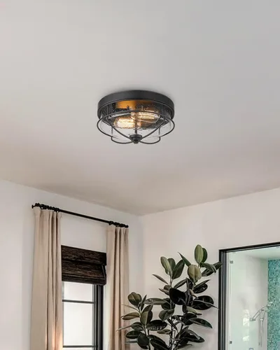 Miniatura 5 de HWH INVESTMENT Lámparas de techo de montaje empotrado, lámpara de techo de 12 pulgadas de 2 luces estilo granja cerca del techo con pantalla