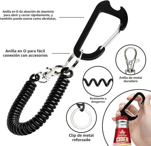 Miniatura 2 de HOTEMIA Cordón de seguridad antirrobo para teléfono con mosquetón - Accesorio exterior anticaídas para esquí, senderismo, ciclismo, pesca y escalada