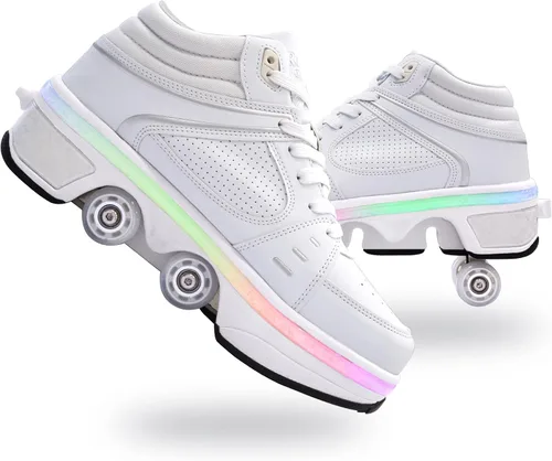 Zapatillas de Patines de Ruedas para Niñas, Niños, Mujeres, Hombres, Zapatos de Patinaje de Doble Fila, Zapatillas con Ruedas Retráctiles, Patines