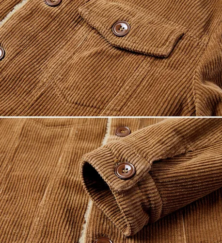 Miniatura 5 de Chaqueta de pana para hombre, abrigo de vaquero cálido con cuello de piel