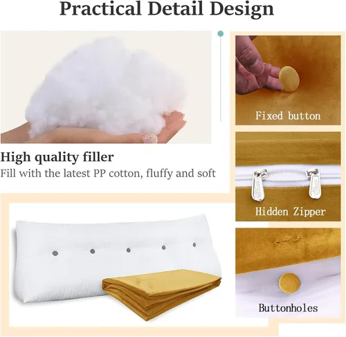 Miniatura 2 de Almohada de Cuña para Cabecero, Almohada Bolster Grande para Lectura, Almohadas para Sentarse en la Cama para Adultos, Cojín Triangular de Amarillo