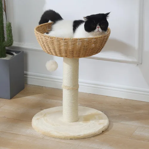 Miniatura 4 de SHENGOCASE Torre de árbol para gatos con cesta de mimbre de ratán, cama grande tejida a mano, percha de ventana para gatos grandes de hasta 20 libras