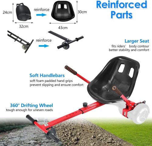Miniatura 3 de Hishine Accesorio de asiento para aeropatineta para aeropatinetas de 6.5 a 10 pulgadas, kit de conversión de Go Kart, accesorio para scooters de Rojo