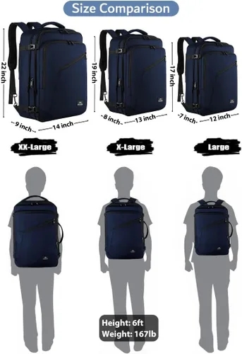 Miniatura 25 de MATEIN - Mochila de viaje extragrande de 10.56 galones, mochila de viaje ampliable apta para aerolíneas, para viajeros de fin de semana, hombres