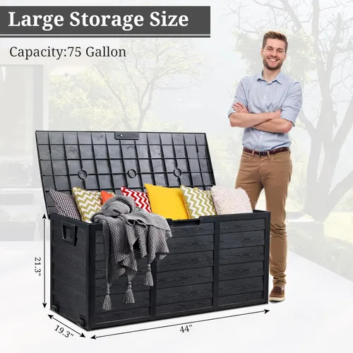Miniatura 5 de Outvita Caja de almacenamiento de cubierta de 75 galones, contenedor de almacenamiento duradero, cojines de patio, taburetes de patio y juguetes
