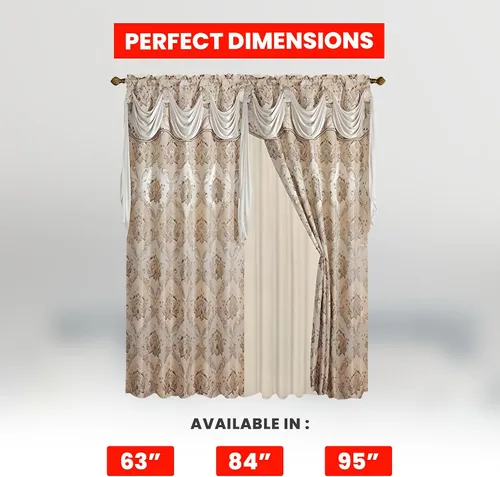 Miniatura 6 de Sapphire Home - Cortinas de jacquard de 84/63 pulgadas de longitud con cenefa adjunta + parte trasera transparente + 2 borlas, cortina tradicional