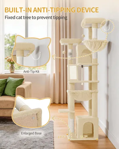 Miniatura 9 de Hzuaneri Árbol grande para gatos, torre para gatos de interior de 72 pulgadas de alto para 6 gatos grandes, actividad de escalada de esquina