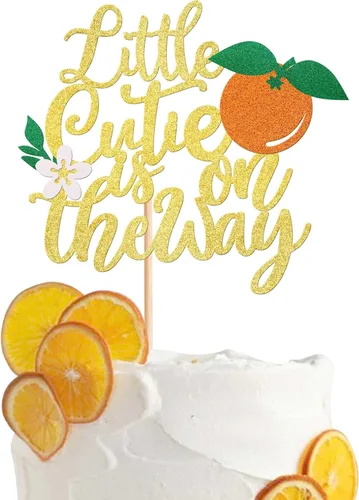 Miniatura 16 de Rsstarxi 1 paquete de decoración de pastel Oh Baby con purpurina naranja pequeña para tartas de baby shower, decoración de pastel para frutas