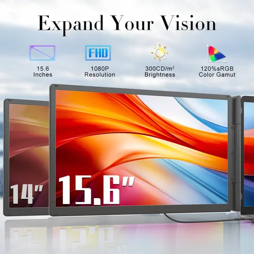 Miniatura 4 de Teamgee Extensor de pantalla para laptop de 15.6 pulgadas con banco de energía, monitor triple FHD 1080P IPS, pantalla HDMI/USB/Hub Plug-Play, se