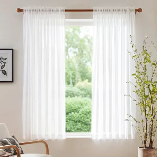 Miniatura 29 de NICETOWN Cortinas traslúcidas blancas de 63 pulgadas de largo para dormitorio, cortinas de gasa translúcida con bolsillo para barra, paneles