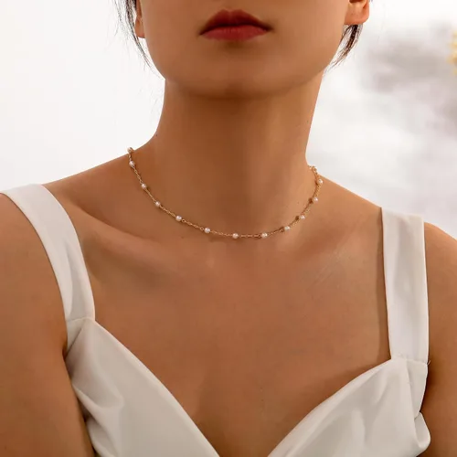 Miniatura 4 de TOBENY Collares de perlas para mujer, chapado en oro de 14 quilates, collar de gargantilla delicada cadena de boda collar de perlas de agua dulce