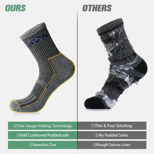 Miniatura 16 de innotree 3 Pack Men's Merino Wool Hiking Socks, Micro Crew Cushioned Hiking Walking Thermal Moisture Wicking Trekking Socks