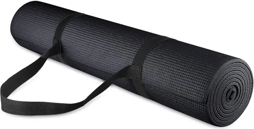 Signature Fitness Esterilla de yoga multiusos de 1/4 de pulgada de alta densidad antidesgarro con correa de transporte con bloques de yoga
