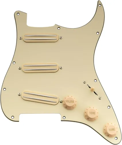 Miniatura 17 de Musiclily Golpeador ST-SSS básico precableado con mini riel de cerámica Humbucker para guitarra eléctrica Strat Style, 3 capas blanco envejecido