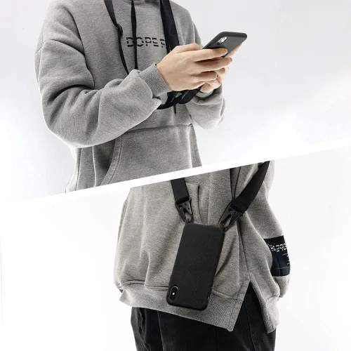 Miniatura 7 de Compatible con iPhone 12 Pro Max, funda cruzada para teléfono con cordón, bonita funda de silicona suave con correa ajustable para el hombro, Negro
