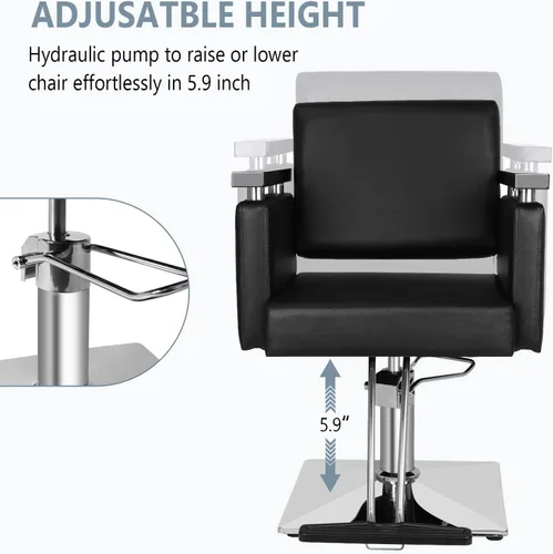 Miniatura 7 de OmySalon Silla hidráulica para peluquería, silla de peluquería moderna con base cuadrada y reposapiés, giro de 360 grados, equipo de spa de belleza
