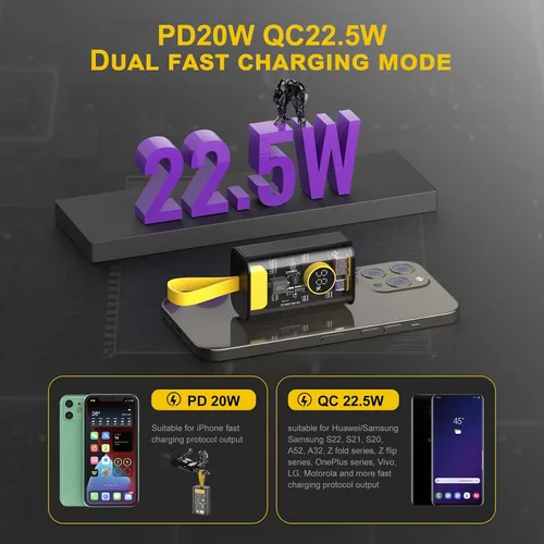 Miniatura 6 de Cargador portátil de 10000 mAh, batería externa transparente de carga rápida de 22.5 W, cargador de teléfono portátil USB C externo de entrada