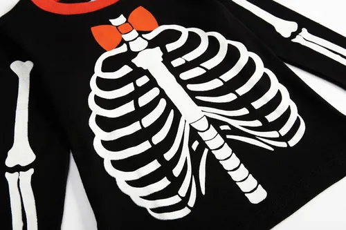 Miniatura 5 de Pijamas de Halloween para niños y niñas, pijamas de esqueleto que brillan en la oscuridad, pijamas de calabaza para niños, ropa de dormir 100%