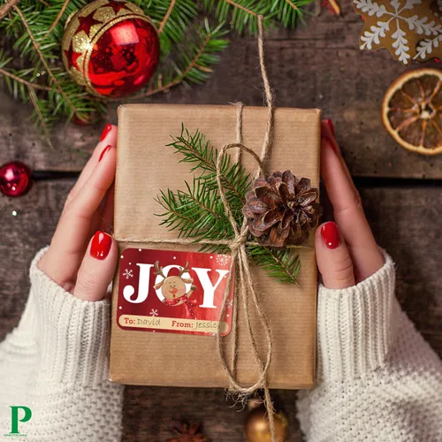 Miniatura 3 de Etiquetas adhesivas de regalo de Navidad de gran tamaño de 80 unidades con papel brillante, 8 diseños jumbo - Etiqueta de Navidad para envolver