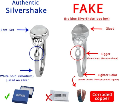 Miniatura 2 de Silvershake Anillo solitario de plata de ley 925 con piedra lunar natural de 0.27.