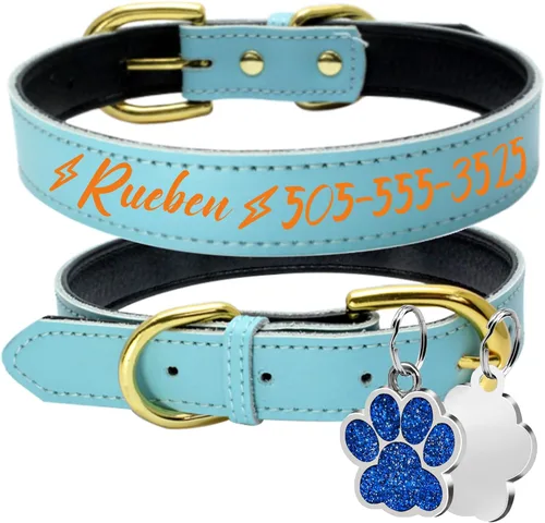 Miniatura 6 de Collares de perro personalizados, collar de perro de transferencia de calor con nombre y número de teléfono, collar de perro de cuero acolchado