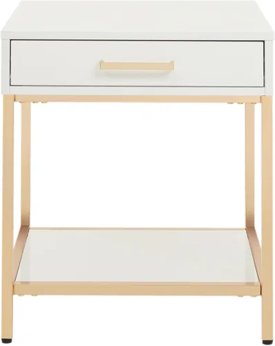 Miniatura 6 de OSP Home Furnishings Mesa auxiliar moderna Alios, acabado blanco brillante y marco dorado