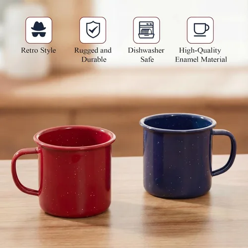 Miniatura 4 de Mimorou 2 tazas esmaltadas de 16 onzas para acampar al aire libre, tazas de café para bebidas frías y calientes, duraderas para el hogar, viajes