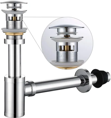 Miniatura 11 de Juego completo de tapones para lavabo de baño, trampa en forma de P, ajustable, 1-1/4, tubo de drenaje de latón macizo, trampa para botellas