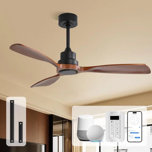 Miniatura 35 de Sofucor Ventiladores de techo de 52 pulgadas, sin luz, ventilador de techo para exteriores con control remoto, motor CC reversible de 3 cuchillas